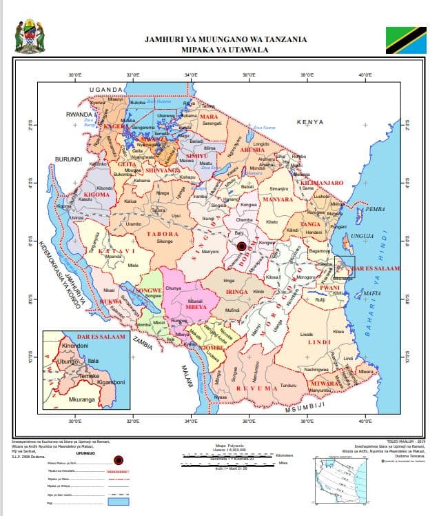 Mineral regions map of Tanzania